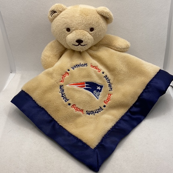 Baby Fanatic New England Patriots Bear Lovey Security Blanket Tan Navy Satin - Picture 9 of 10